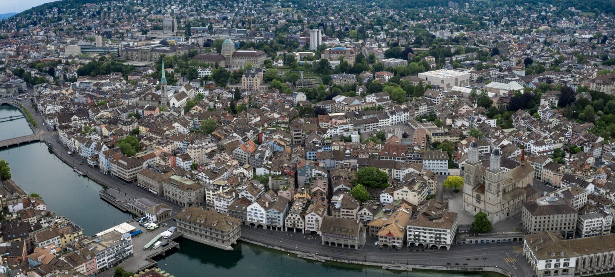 Drone shot of Zürich town center
